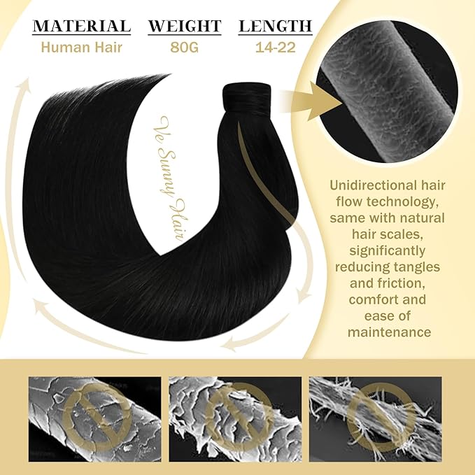 Ve Sunny Hair Extensions Ponytail Real Human Hair Wrap Around Clip in Ponytail Hair Extensions Straight Extensions Human Hair for Women Jet Black 18inch 80G