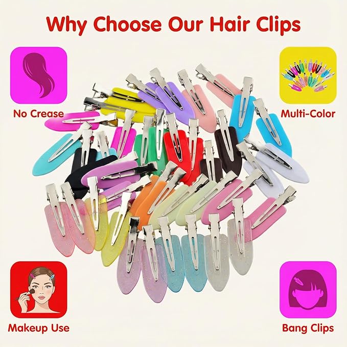 No Crease Hair Clips Makeup Pin Curl Clip Bulk 40Pcs Multicolor No Bend Dent Bang Creaseless Hair Clips for Makeup Application Bangs Hairpin Setting Pins Clip for Women Styling (Translucent Purple)