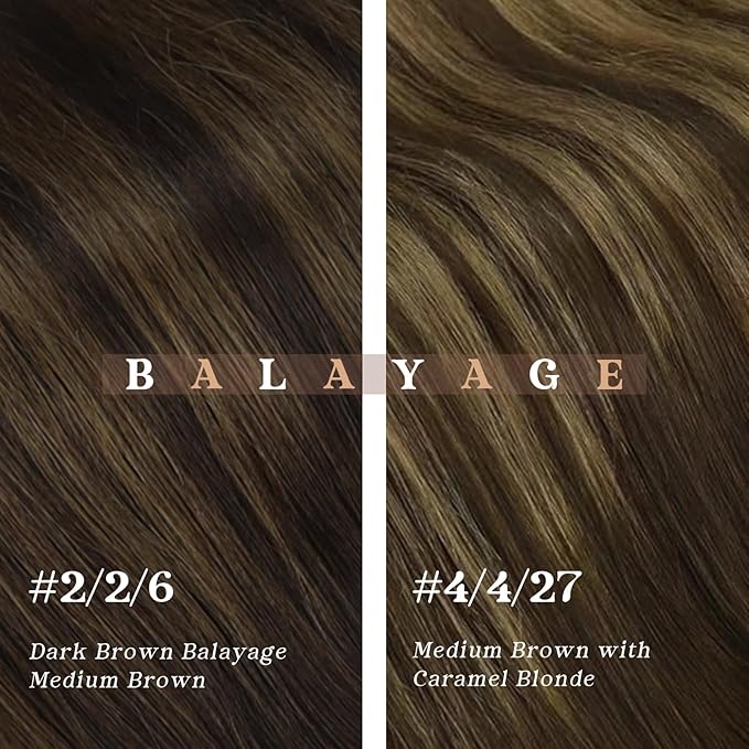 Ve Sunny Human Hair Clip in Extensions Brown Balayage Clip in Hair Extensions Ombre Dark Brown to Caramel Blonde Hair Extensions Real Human Hair Clip in 7pcs 20inch 120g