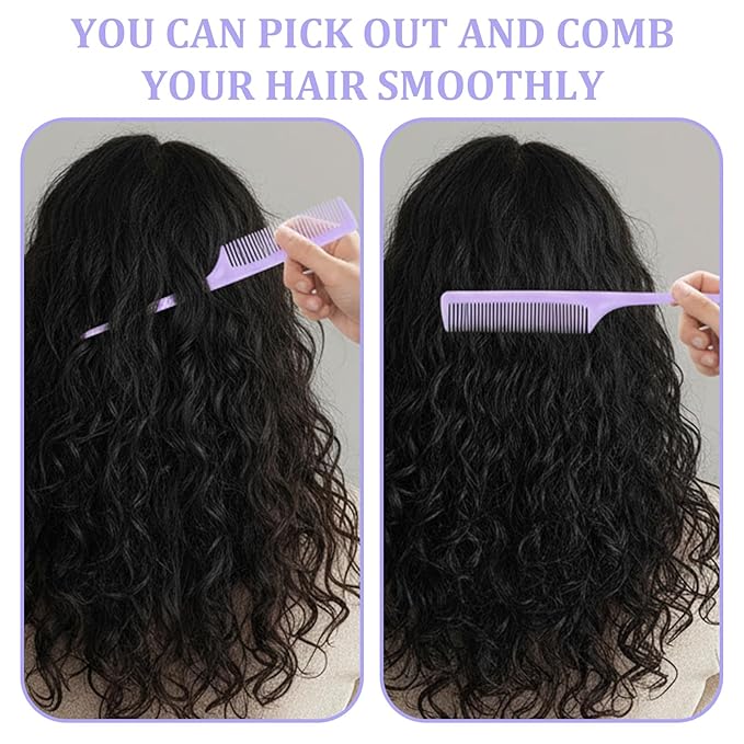 6 Pcs Rat Tail Combs, Fine Tooth Parting Tip for Women, Carbon Fiber Root Teasing Anti Static Hair Comb for Root Teasing Back Combing Adding Volume Evening Styling, Two each of pink, purple, and black