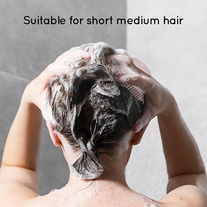 Scalp Massager Shampoo Brush, Scalp Scrubber & Exfoliator for Dandruff Removal, Wet & Dry and Detangler for Men and Women, Suitable for Short Medium Hair (Pink)