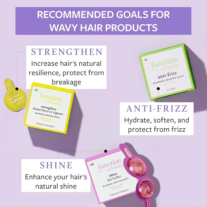 Function of Beauty Wavy Hair Set with Shampoo, Conditioner & Add-In Booster Treatment - Shine, Strengthen & Anti-Frizz Booster Shot to Enhance Shampoo, Conditioners & Hair Care Products