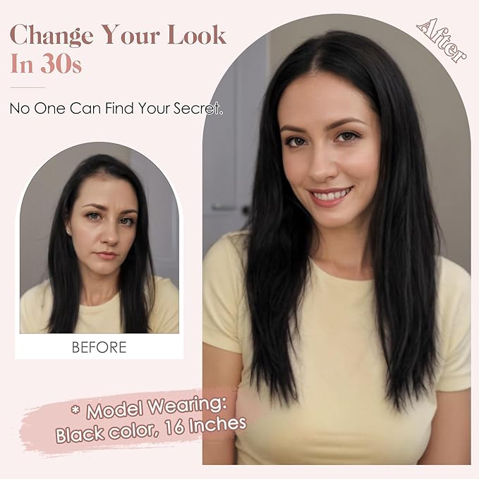 Hairro Human Hair Toppers Free Parted, 3.5x4.7" Base Hand-wovened 100% Real Hairpieces, with Invisible Clips-in for Women, for High Hairline/Adding Volume on Top, 16 Inch Cocoa Brown