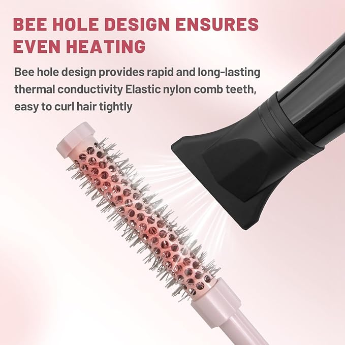 3pcs Small Round Hair Brush for Short Hair - Barrel Hair Brush for Blow Drying, Aluminum Round Brush for Bobs, Bangs, Lobs, Roots, Curling, Pixie Cuts, Straight Hair - Pink