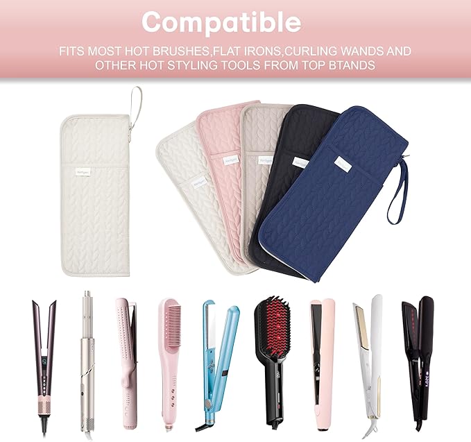 Hot Tools Organizer Heat Resistant Mat Case Hair Tools Holder Travel Bag Portable Hair Styling Tools Cover Pouch for Curling Iron,Flat Iron,Hair Straightener (Beige)