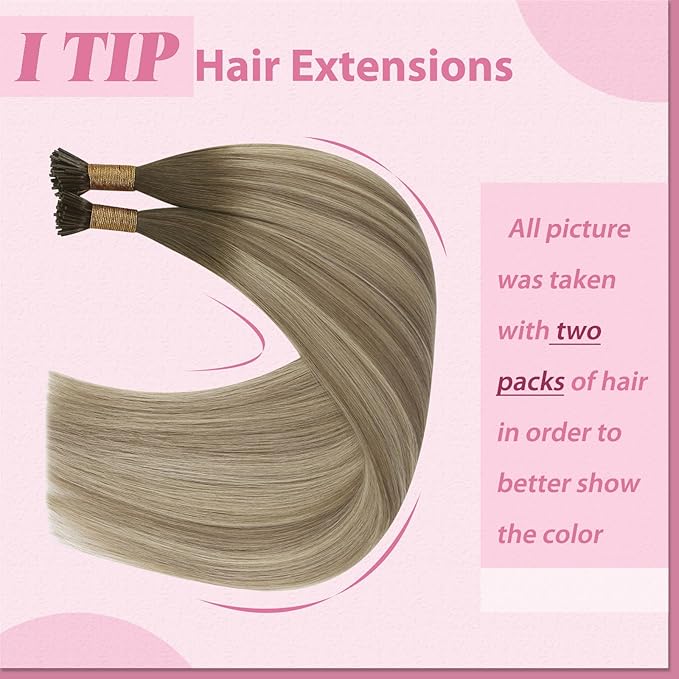 YoungSee I Tip Hair Extensions Ombre Itip Human Hair Extensions Ombre Dark Brown to Brown with Blonde Keratin Tip Extension 18In Cold Fusion Hair Extension Balayage 60s 50g
