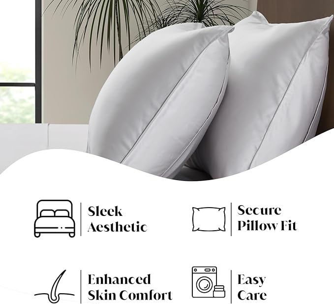 Luxury Bamboo Market | Queen Envelope Pillowcase Set | 100% Viscose Made from Bamboo | Organically Grown | Ultra Soft | Cooling | 2pcs [Dove Grey]