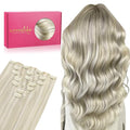 WENNALIFE Seamless Clip In Hair Extensions, 14 Inch 7pcs 130g Ash Blonde Highlighted Platinum Blonde Hair Extensions Clip In Real Human Hair Extensions Clip In Invisible PU Weft Human Hair Extensions