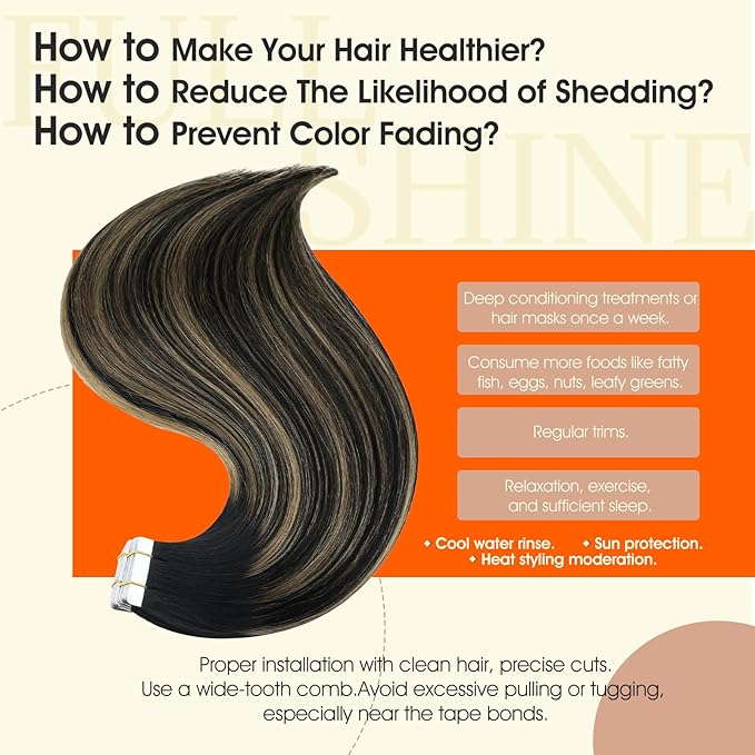Full Shine Blonde Tape in Hair Extensions Human Hair 20Inch Color 1B/27/1B Black Highlighted Honey Blonde Remy Tape in Extensions Real Human Hair 20Pcs 50G Double Sided Tape in Hair Invisible Tape ins