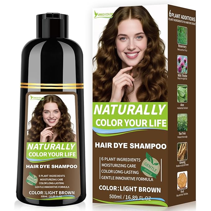 Light Brown Hair Dye Shampoo for Women & Men, 15 Min Gray Coverage, 3 in 1 Semi-Permanent Color with Natural Herbal Ingredients, Lasts 60 Days