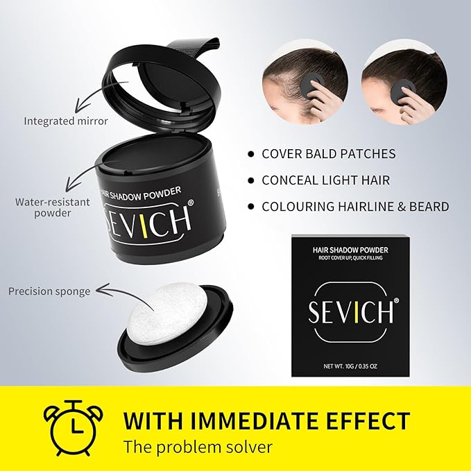 Sevich Hairline Powder 10g 2-Pack with Brush, Instantly Conceals Hair Loss & Thinning, 48H Waterproof Root Touch Up Powder, Natural Hair Shadow Toppers for Women & Men, 2 Box = 5 Boxes,Dark Brown