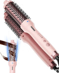 Thermal Brush for Blowout Look, 360° Airflow Heated Round Brush with 2× Negative Ions Release for Less Frizzy, 1.5 Inch Dual Voltage Heated Curling Brush for Travel, Dual PTC Technology, Pink