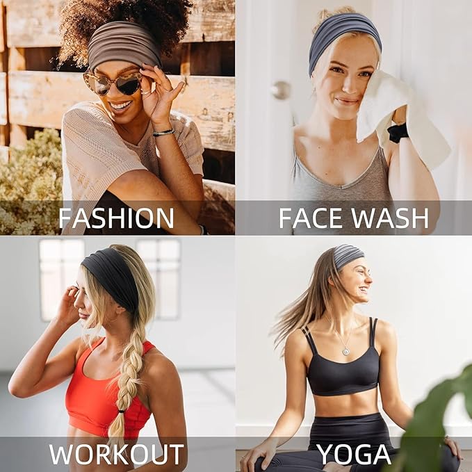 Huachi Black Headbands for Women Wide Headbands for Women Non Slip Thick Womens Headband Boho Elastic Hair Bands for Women's Hair Stretchy Sweat Head Band for Workout Running Working