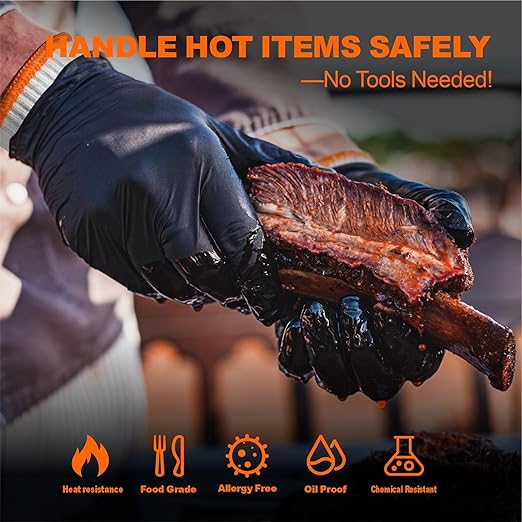 BBQ Gloves for Cooking Baking Grilling, 100 Count Disposable Nitrile Gloves and 4 Count Cotton Glove Liners Washable (6mil Nitrile, X-Large)