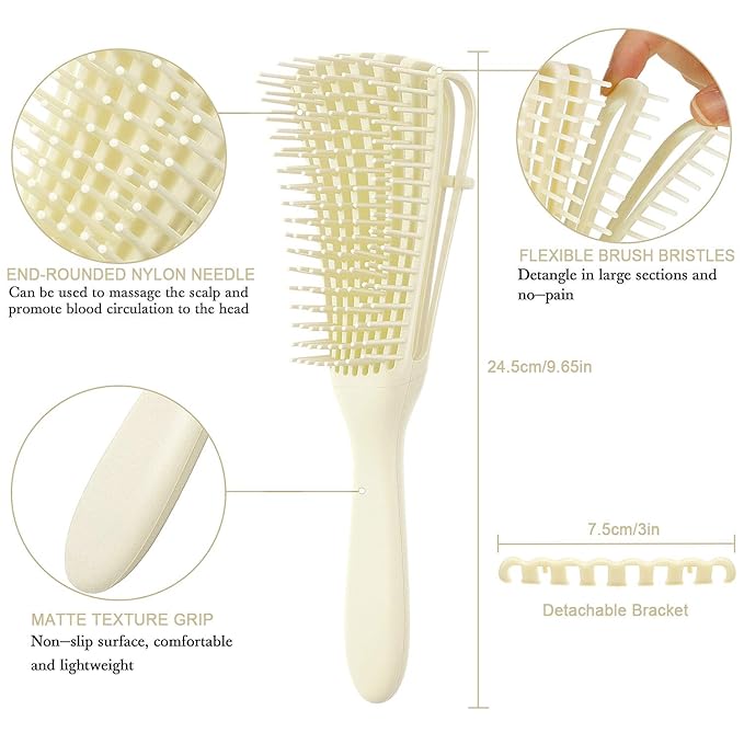 2 Pieces Detangling Brush for Afro America/African Hair Textured 3a to 4c Kinky Wavy/Curly/Coily/Wet/Dry/Oil/Thick/Long Hair, Knots Detangler Easy to Clean (Beige, Black)