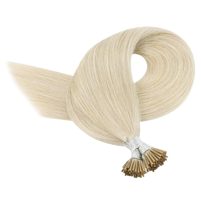 YoungSee I Tip Hair Extensions Human Hair Blonde Itip Human Hair Extensions Platinum Blonde 14 Inch 80s 50g Itip Hair Extension for Women I-Tip Extension Natural Looking