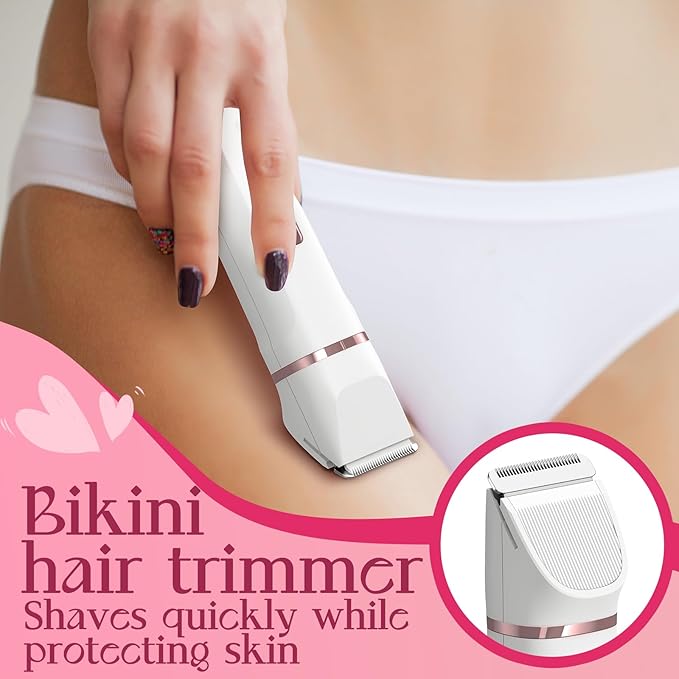 Electric Razor for Women Men - Wet Dry Shave, Waterproof Bikini Trimmer, Pubic Hair Removal Shaver with Hypoallergenic Ceramic Blades, Facial & Body Groomer, USB Recharge, Birthday Gifts - White