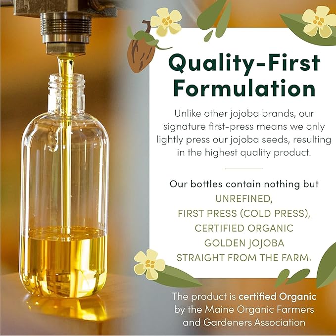 HobaCare Natural Organic Jojoba Oil for Hair, Skincare, Face, Body, Scalp, Nails, Beard Care, Skin Massage – Unrefined Carrier Oil – 100% Pure, Hexane Free, Moisturizing (8.45 oz)