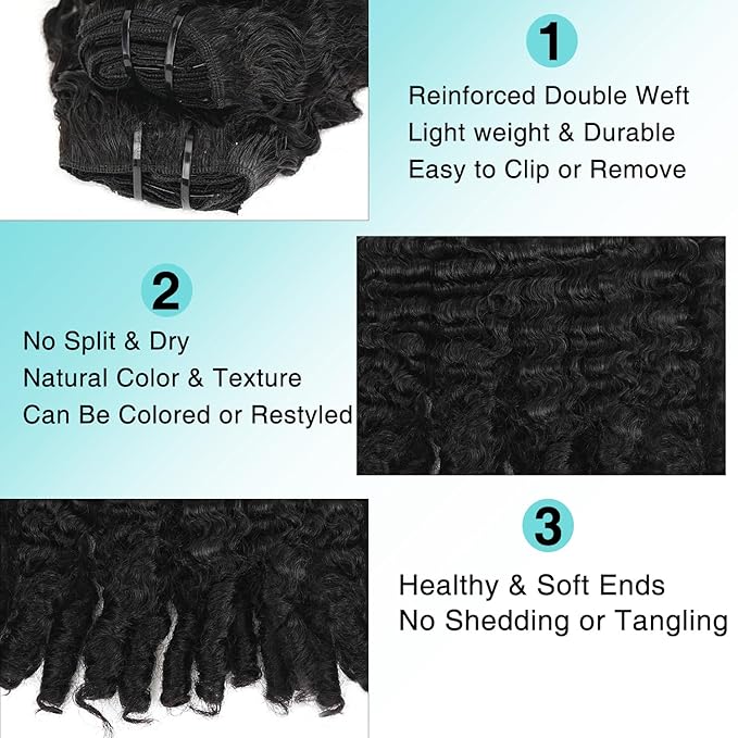 Burmese Curly Clip In Hair Extensions Real Human Hair 8pcs 120g/Set Spirally Curly Classic Clips Ins Full Head For Black Women 26 Inch Natural Black