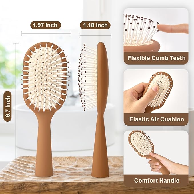 Detangler Hair Bursh for Women Girls Boy and Kids, Small Paddle Brush for Detangling, Protable Travel Size Hair Brush, Suit for Thick Short Curls, Wet and Dry Hair(1 Pack-Brown)