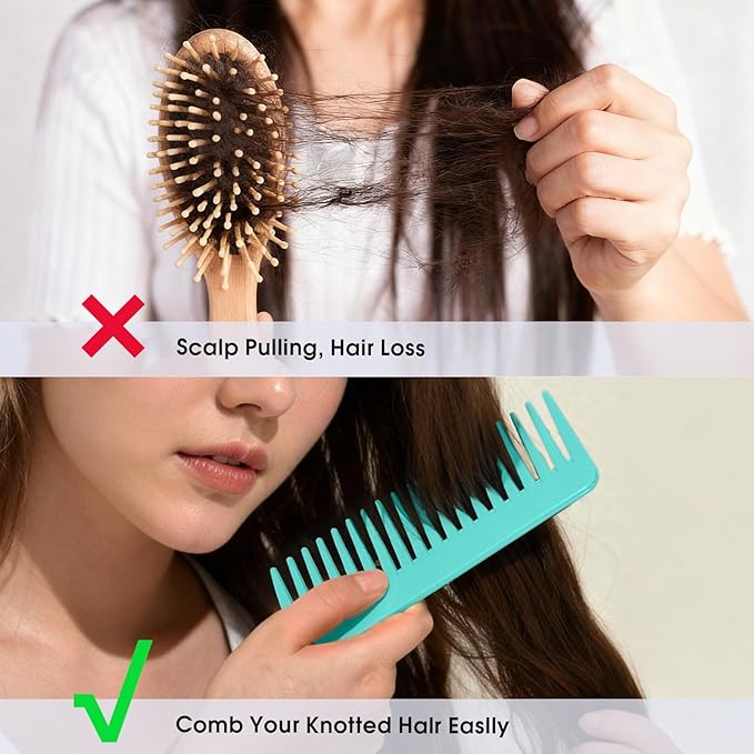 One large, one small, two-piece Wide Tooth Comb，No Handle Detangler Accessories，Large Hair Detangling Comb for Curly, Straight,Wet Dry Hair(Green,Bright Blue)