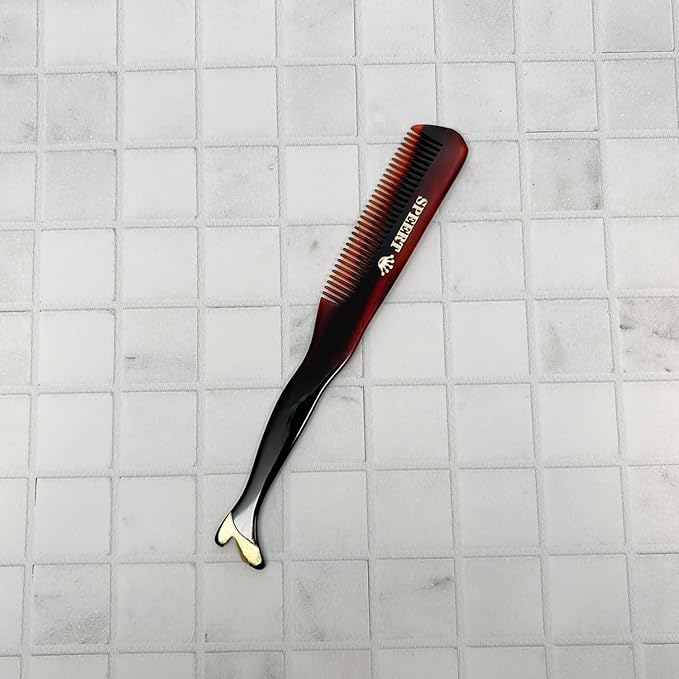 #1619 Handmade Wide Tooth Mustache Comb - Small Tortoise Havana Acetate, Coarse Hair Pocket Sized Grooming Tool, Tangle Free Straightener for Beard Growth and Styling, Wet or Dry Use