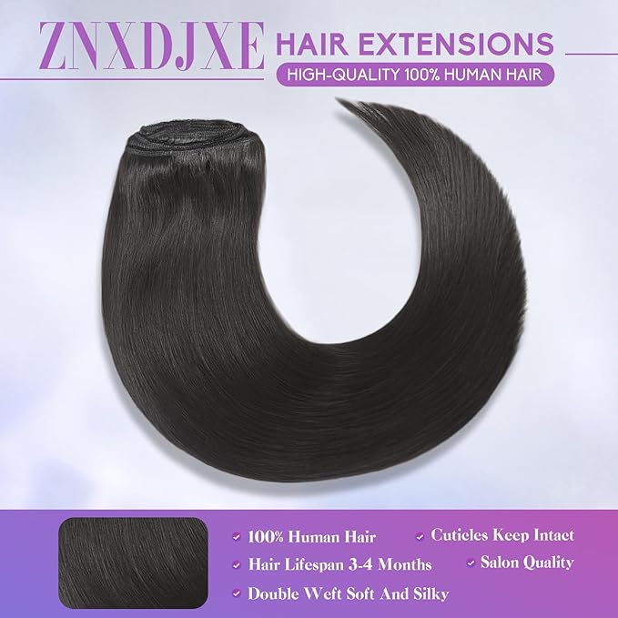 Clip in Hair Extensions Real Human Hair, 22 Inch 110g, 1B Natural Black, Invisible Seamless Straight Remy Human Hair Extensions Cip ins for Women 8pcs Per Set with Double Weft