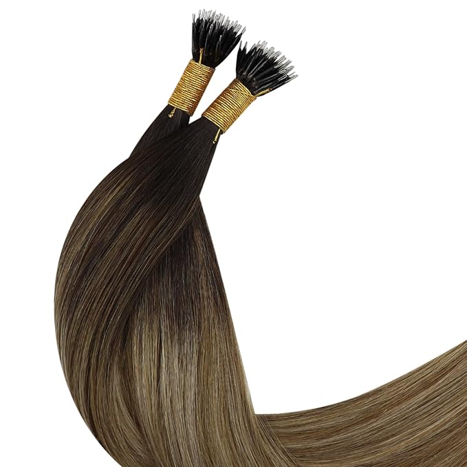 YoungSee Nano Extensions Human Hair Ombre 22 Inch Nano Ring Hair Extensions Human Hair Balayage Dark Brown with Blonde Nanobead Hair-Extension Real Hair or Wedding 50s 50g