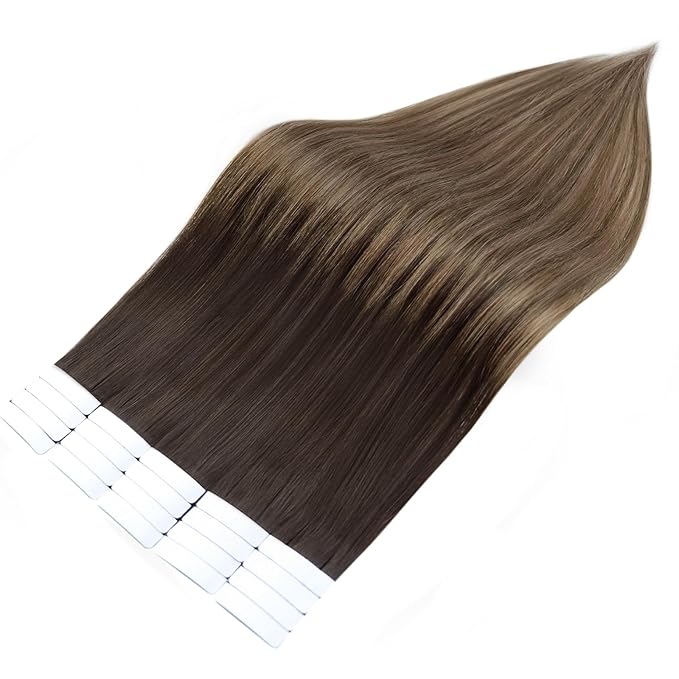 Full Shine Ombre Tape in Hair Extensions Human Hair 16 Inch Color 2/6/18 Tape in Extensions Invisible Glue on Hair Extensions 20Pcs 50G Hair Extensions Tape in Seamless Invisible