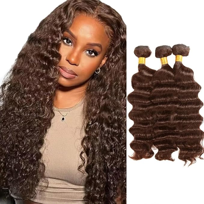 Color 4 Bundles Human Hair Chocolate Deep Wave Hair Weave Mixed Length 3 Bundles 18 20 22 Inch Unprocessed Brazilian Virgin Remy Hair Extensions For Woman