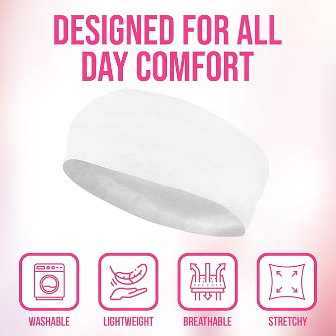 Styla Hair Headbands for Women Stretch Fashion Head Bands 10 Pack Non-Slip Head Wraps Great for Spa, Sports, Yoga, Pilates, Running, Gym Headband, Workouts (White)