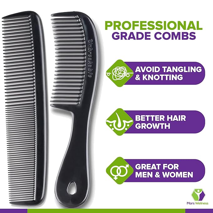 MARS Wellness 4 Piece Professional Comb Set Black BULK 20 Pack - USA MADE - Fine Pro Tail, Dresser Hair Comb Styling Comb - for Men Women - Parting Teasing and Styling