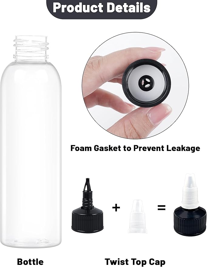 6 Pcs 8oz Plastic Squeeze Bottles with Twist Top Cap, 250ml Clear Dispensing Bottles, Empty Squirt Bottle for Liquids, Sauces, Arts, Crafts, Travel