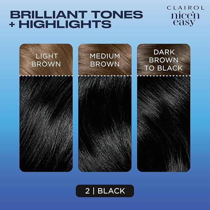 Clairol Root Touch-Up by Nice'n Easy Permanent Hair Dye, 2 Black Hair Color, Pack of 2 & Nice'n Easy Permanent Hair Dye, 2 Black Hair Color, Pack of 3