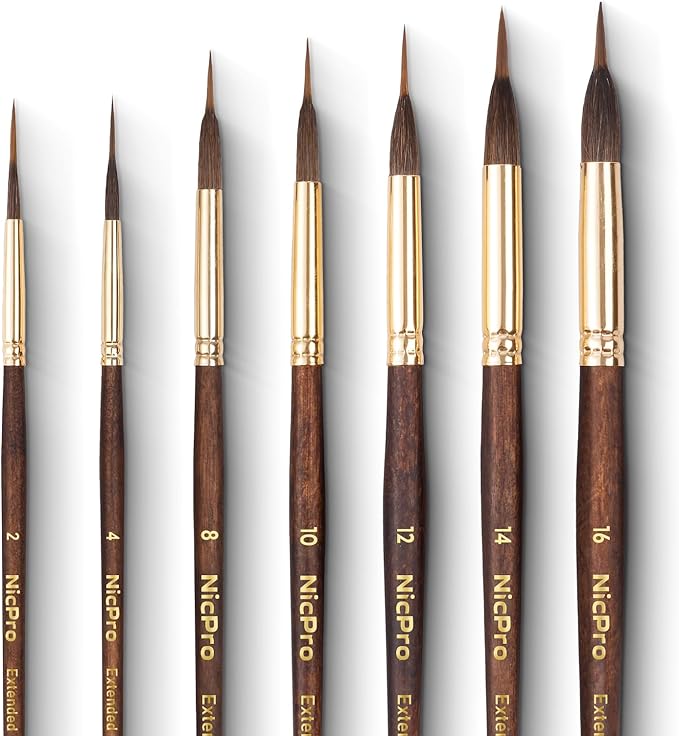 Nicpro 8 PCS Professional Watercolor Brushes, Extended Needle Point Brush Set, Sable Watercolor Brushes with Synthetic Extra Long Tip for Fine Detailing - Watercolor Acrylic Gouache Inks Painting