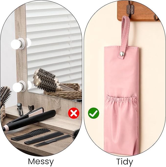 Hot Iron Holder Mat with Comb Hair Tool Organizer Heat Resistant Bag Hanging Curling Iron Flat Holder with Zip Hair Straightener Mat Pouch Portable Hot Hairs Tool Travel Bag for Curling Flat Irons