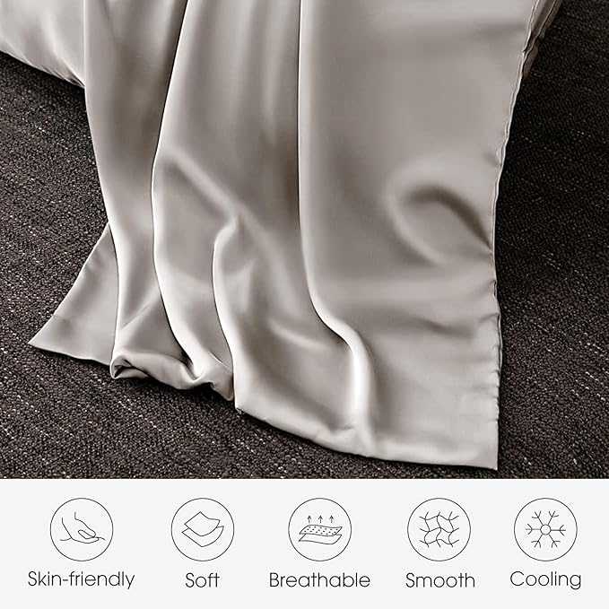 100% Silk Pillow Cases 2 Pack Queen Size Mulberry Silk Pillowcase for Hair and Skin Set of 2 Highest Grade 6A Silk Soft Breathable Cooling with Hidden Zipper, Grey