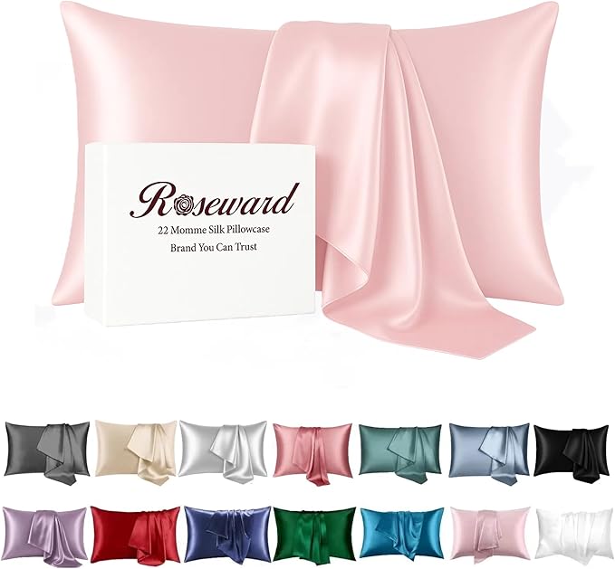 Oeko-TEX Certified Pink Silk Pillowcase for Sleeping Women Made in USA, 22 Momme Real Mulberry Silk Pillow Cases with Zipper, 6A Grade 100% Organic, Beauty Boost, 1 Pc 20"x26" (Standard, Pink)