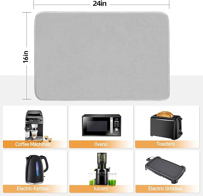 Heat Resistant Mat for Air Fryer, 16 x 24in Heat Resistant Mat for Countertop, Fireproof Silicone Countertop Protector Appliance Slide for Air Fryer, Coffee Maker, Toaster, Oven (Grey)
