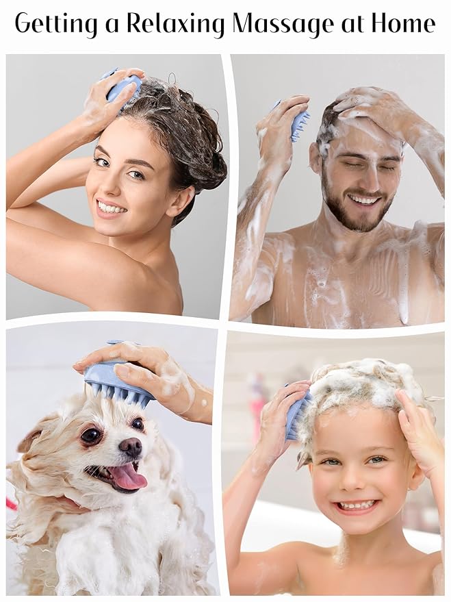 HEETA Scalp Massager Hair Growth 2-Pack, Silicone Scalp Scrubber Shampoo Brush for Exfoliation Dandruff Removal Head Massage Stress Relax, Wet & Dry Use for Women Men Hair Care, Wheat Straw Material