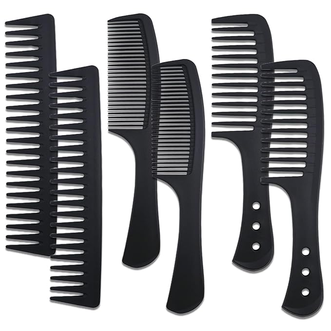 6PCS Large Wide Tooth Comb Set Detangling Shower Hair Comb Professional Carbon Fiber Cutting Comb for Women&Men's Wet Dry Curly Long Hair Anti Static Heat Resistant Comb Reduce Hair Loss and Breakage
