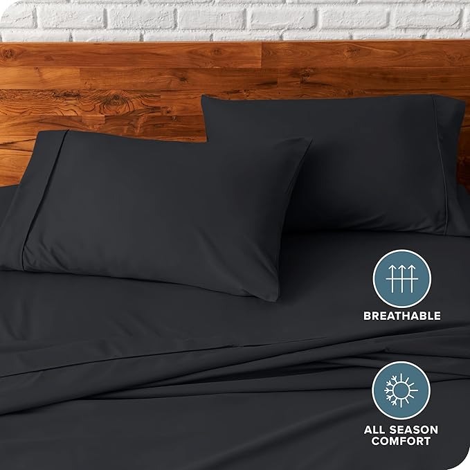 Bare Home Premium 1800 Ultra-Soft Microfiber Pillowcase Set - Double Brushed - Hypoallergenic - Wrinkle Resistant (Standard Pillowcase Set of 2, Black)