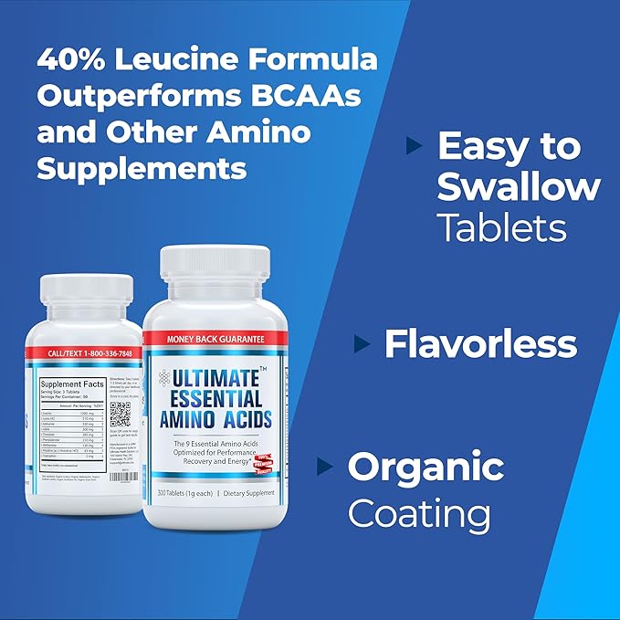 Ultimate 100% Essential Amino Acid Supplement for Cutting, Fasting & Workouts - All 9 EAAs, 40% Leucine — Ideal BCAA Ratio for Energy, Muscle & Recovery - 150 Easy-to-Swallow Keto & Vegetarian Tablets
