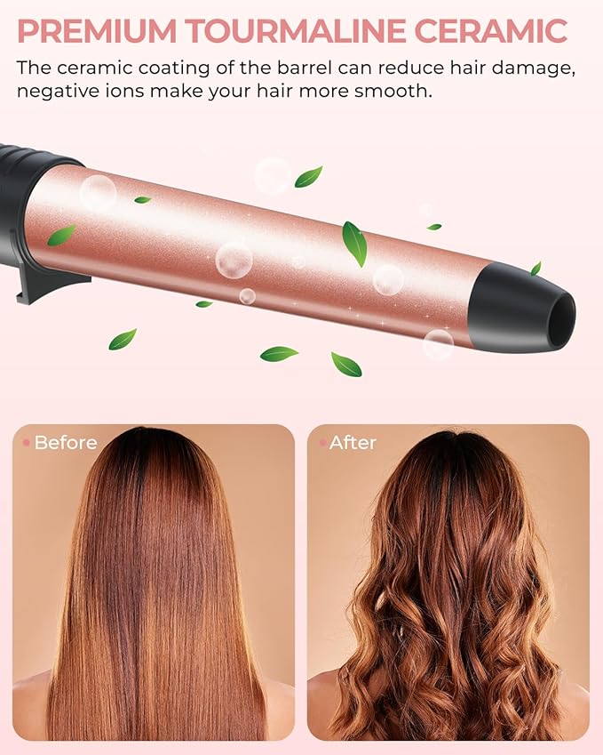 7 in 1 Curling Wand Set: Ohuhu Curling Iron Wand 7Pcs 0.35 to 1.25 Inch Interchangeable Ceramic Barrel Heat Protective Glove 2 Clips Dual Voltage Hair Curler Girl Women Mother Christmas Gift Rose Gold