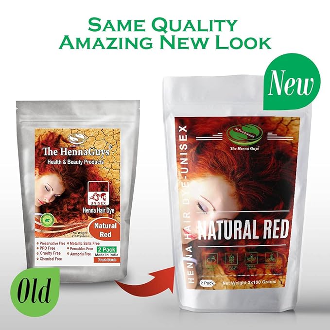 2 Packs Of Natural Red Henna Hair & Beard Color/Dye 100 Grams - Natural Hair Color, Plant-based Hair Dye - The Henna Guys