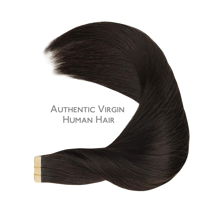 WENNALIFE Tape in Hair Extensions Human Hair, 20pcs 50g 20 inch Dark Brown Remy Hair Extensions for Women Tape Ins Straight Extensiones De Cabello Humano Skin Weft