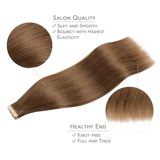 WENNALIFE Tape in Hair Extensions Human Hair, 20pcs 50g 14 inch Light Auburn Brown Remy Hair Extensions Straight Human Hair Tape in Extensions Skin Weft Tape Extensions Human Hair
