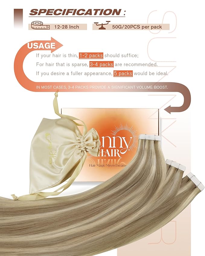 Sunny Hair Tape in Hair Extensions Human Hair, Blonde Hair Extensions Tape in Highlight Blonde Human Hair Tape in Extensions 12 inch 30G