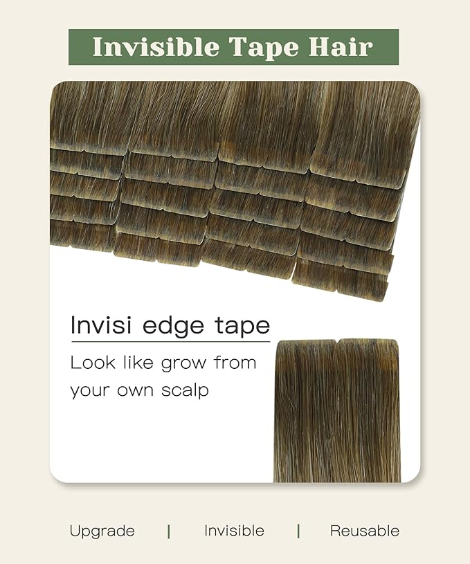 SURNEL Injected Invisible Tape in Hair Extensions 16 Inch Walnut Brown to Ash Brown and Golden Blonde Seamless Invisible Tape in Extensions 20 Pcs 35g(#3822,16)