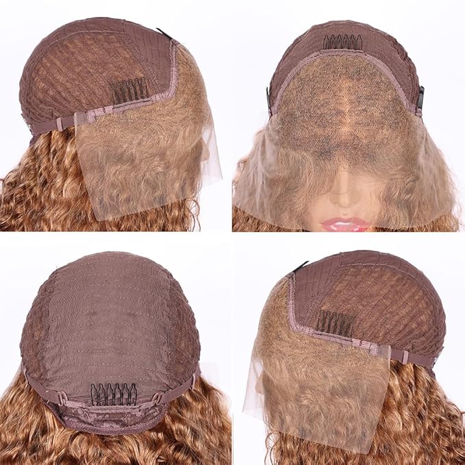 Brown Deep Curly Wave Human Hair Lace Front Wigs with Baby Hair for Black Women Pre Plucked 180% Density Brazilian Virgin Hair HD Transparent Lace Frontal Wig 24 Inch